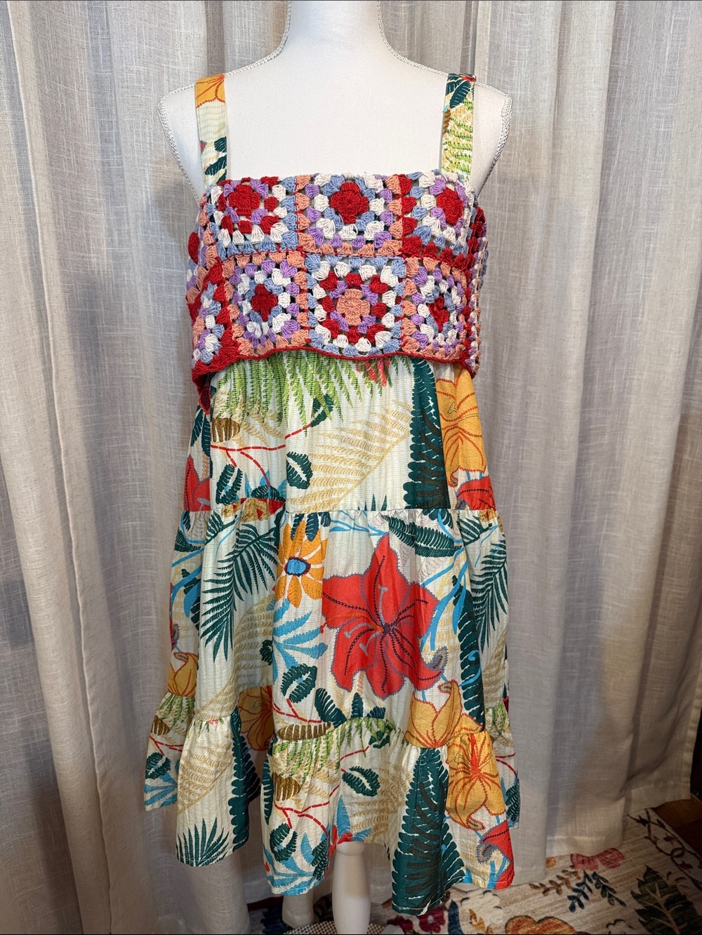 🌺 FARM Rio for Anthropologie Crochet Bodice Tropical Dress | Size Small 🌺